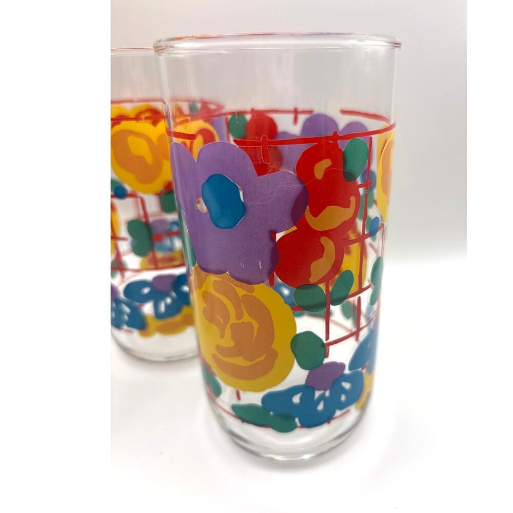 Vintage Libbey Retro Fruit Panorama Multi Colored Tumblers 1980s Set of (4)
